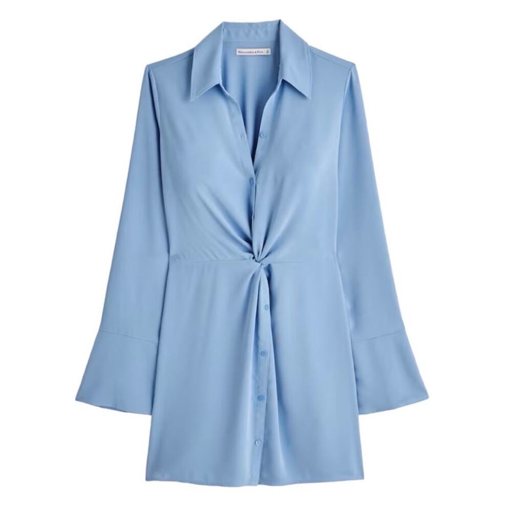 Abercrombie & Fitch Long Sleeve Twist Front Shirt Dress Blue Large Tall NWT